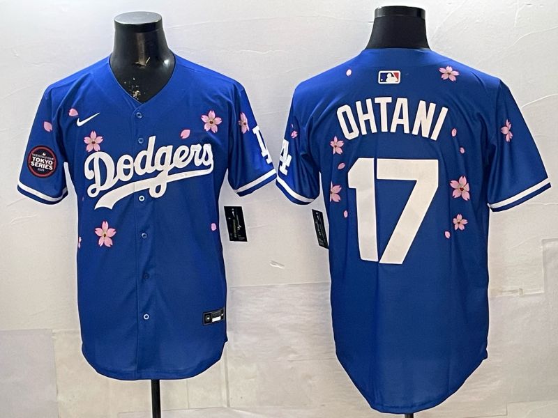 Men Nike 2026 Los Angeles Dodgers #17 Ohtani Blue Sakura Edition Game MLB Jersey 054